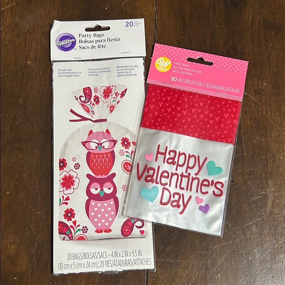 🩶5/$30  Set of Wilton Valentine's Day Owl Heart Party Bags Pink, Red, White NEW